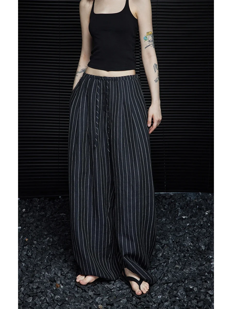 High Waist Draped Linen Wide Leg Pants Women's Summer  New Sle Thin Casual Loose Fit Trousers With Kets Street Sle