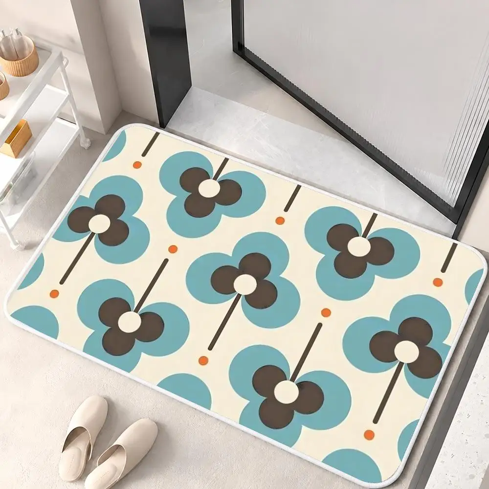 O-Orla Kiely Flower Floor Mat Flannel Rug Soft Non Slip Washable Door Mat For Bathroom Bedroom Kitchen Home Decor
