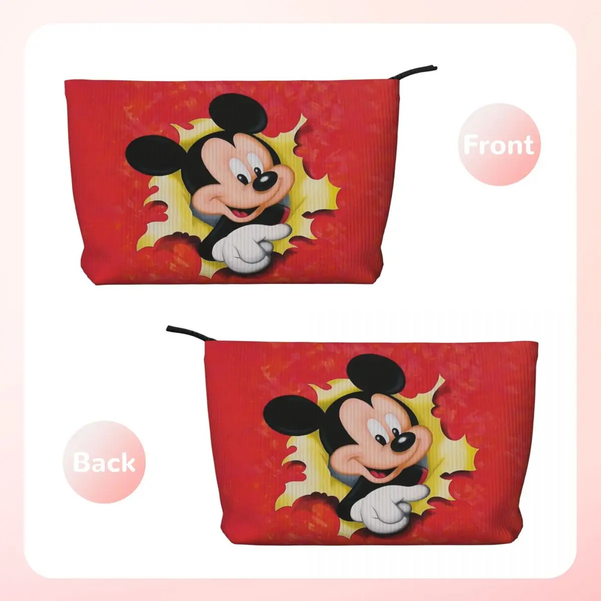 Custom Mickey Mouse Makeup Bag Women Travel Cosmetic Organizer Corduroy Storage Toiletry Bags