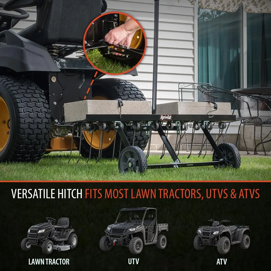 45-0294 40in Tow Behind Lawn Dethatcher, 20 Durable Spring Steel Tines Lawn dethatcher, Designed to pull behind Lawn
