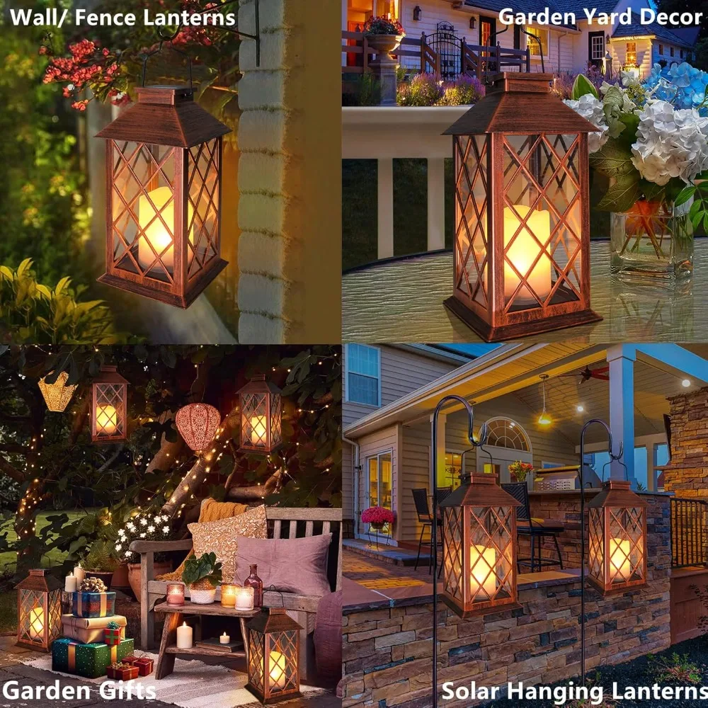 Outdoor Hanging Solar Lights, Solar Lanterns, Waterproof, 2-Piece Set, 14 Inch