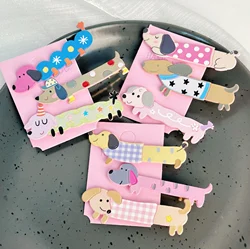 3pcs/set Puppy Cat Barrettes Acrylic Cute Animals Geometric Hair Clips Hairpin Side Pins Women Hair Accessories