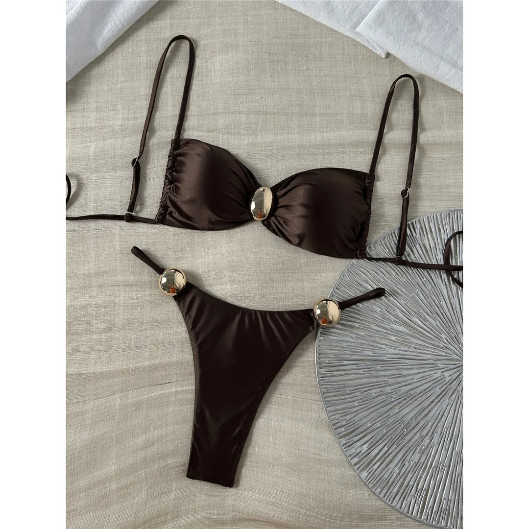 Sexy Bikini mit Metallringen, Damen-Badebekleidung, zweiteiliges Bikini-Set, hoch geschnittene Beine, gepolsterter Badeanzug, Badebekleidung, Modell V8311. – Detail 8