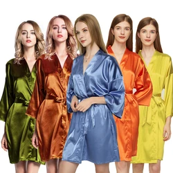 Bridesmaid Robes Silk Robe Bride Robe Short Satin Robe Women Wedding Robe Bathrobe Sleepwear Dressing Gown Plus Size Belt