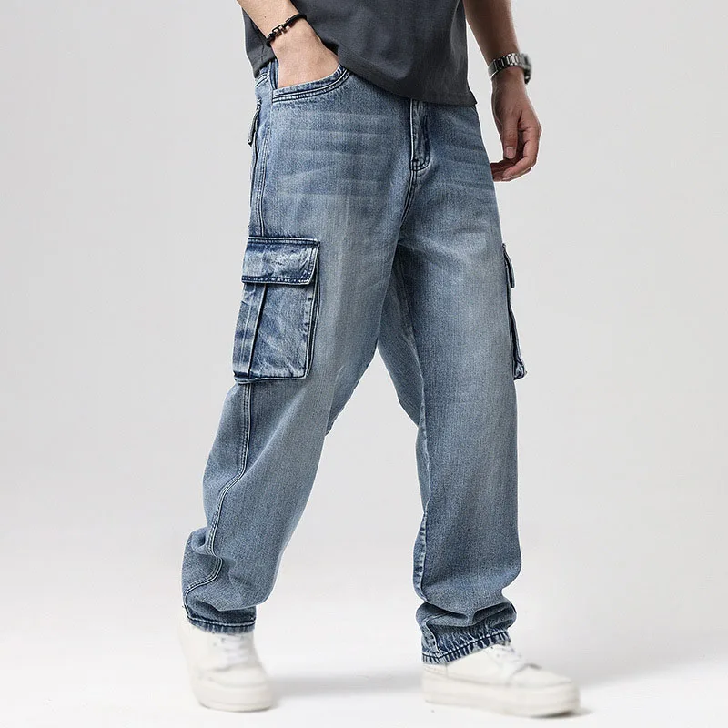 Plus Size Hip Hop Trousers Men Vintage Multi-Pocket Cargo Pants Work Mens Jeans 40 42 44 46