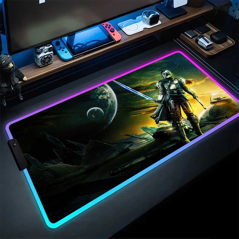 

The Mandalorian LED Luminous Mouse Pad Laptop Star Wars XXL Keyboard Rug Computer Cool Anime Gamer Mousepad RGB Cabinet Desk Mat