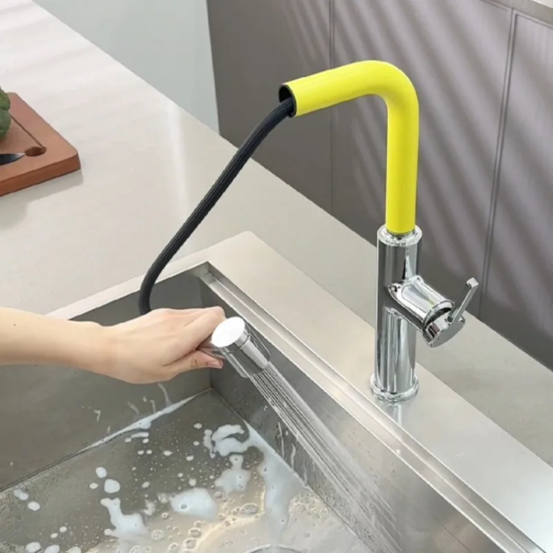 Washbasin Pull Out Faucets Bathroom Rotatable Hot Cold Mixer Single Handle Kitchen Sink Faucet Cleaning Bathroom Accessories