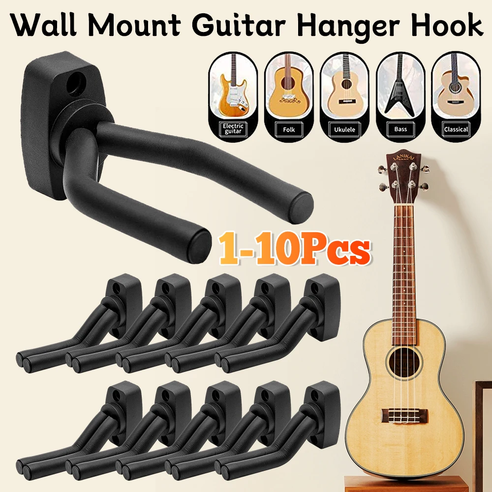 1-10PCS Wall Mount Guitar Hanger Hook Non-slip Holder Stand Instrument Accessory For Acoustic Guitar Ukulele Violin Bass Guitar