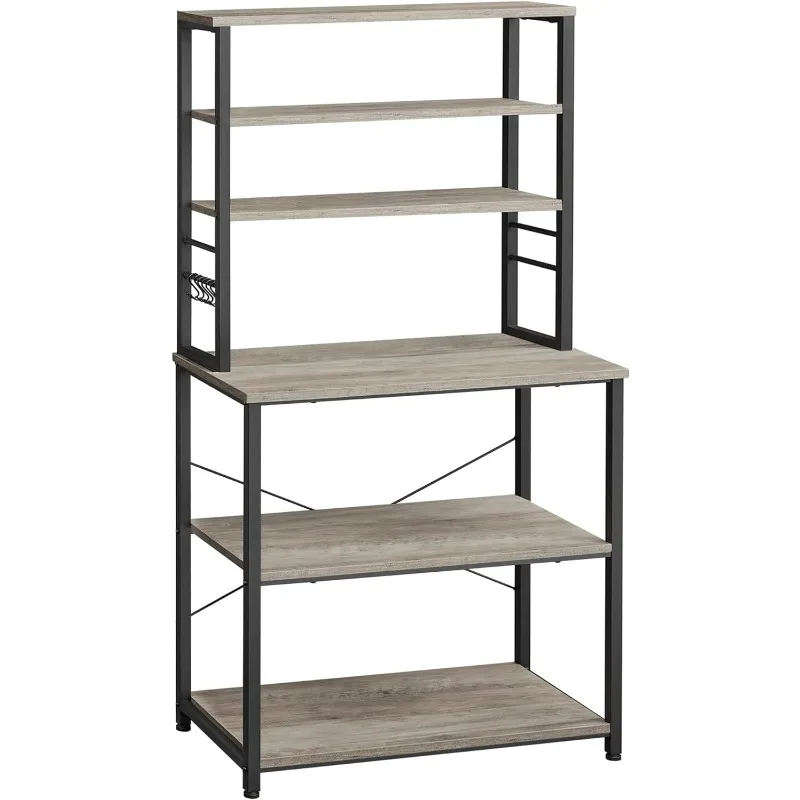 

VASAGLE Coffee Bar, Baker’s Rack for Kitchen with Storage, 6-Tier Kitchen Shelves with 6 Hooks, Microwave Stand