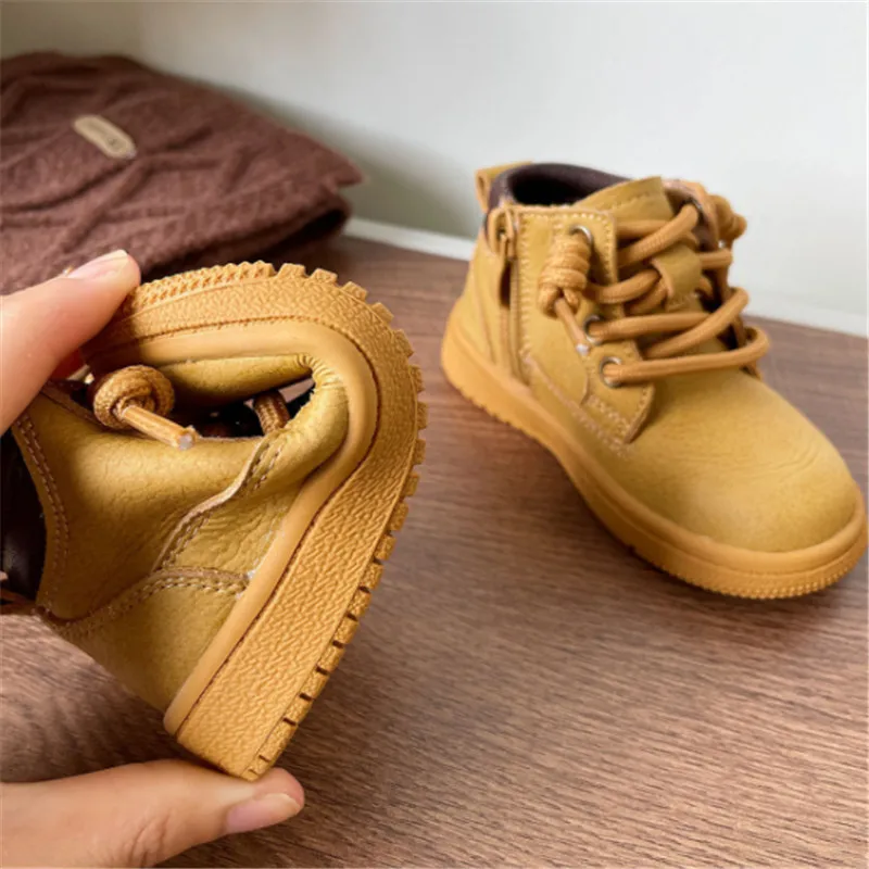 2023 New Autumn Baby Shoes  Leather Toddler Kids Ankle Boots Rubber Sole Infant Shoes Fashion Little Boys Girls Boots 15-25