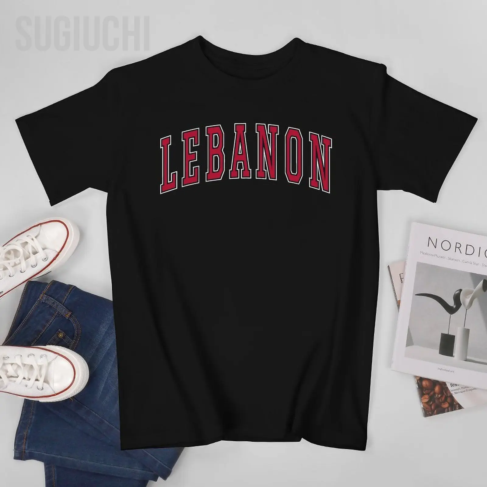 Unisex Men Lebanon Connecticut Souvenir College Style Red Text Tshirt Tees T Shirts Women Boys 100% Cotton T-Shirt