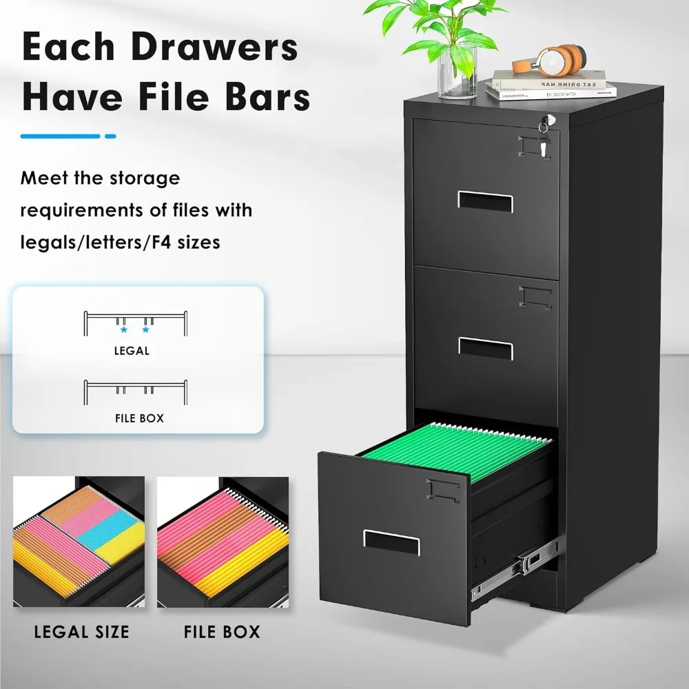 18" D File Cabinet, 2 Drawer Vertical File Cabinet with Lock, Locking Filing Cabinet for Home Office,