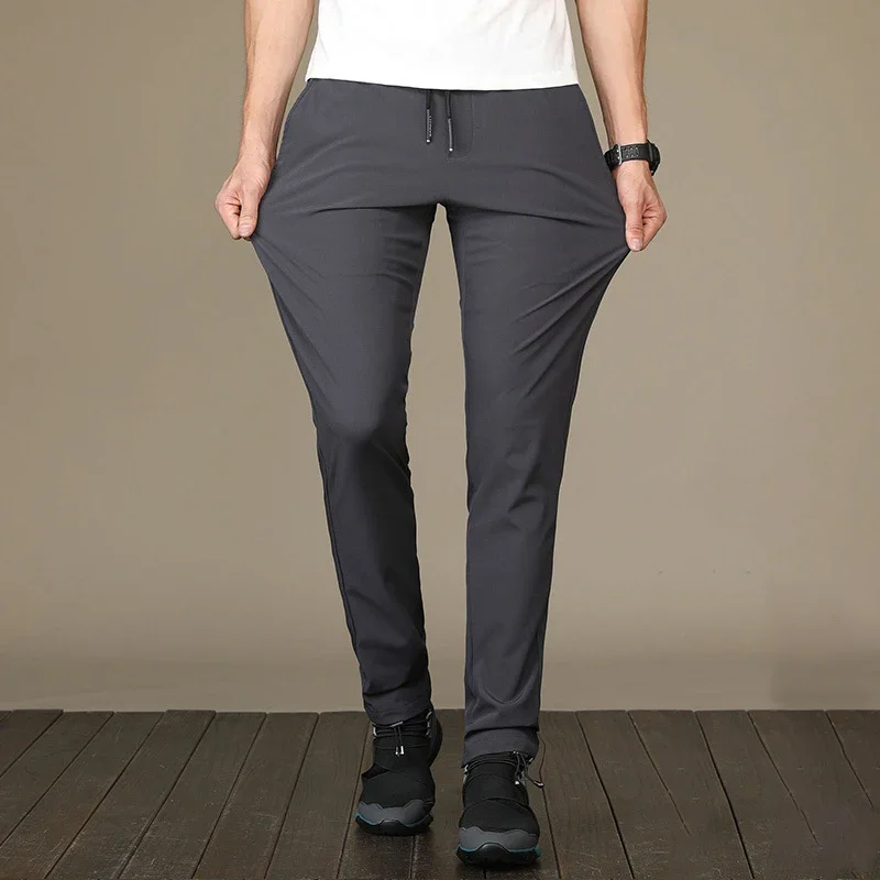 Pantalon d'été décontracté en soie glacée pour hommes, coupe cintrée, version coréenne, pantalon de sport en soie glacée, tube droit, séchage rapide
