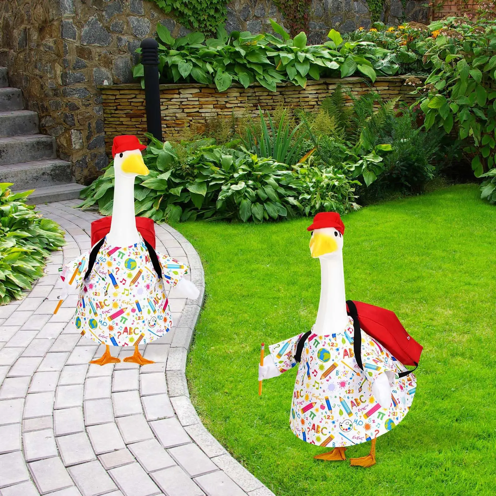 

Back To School Porch Goose Outfit 23 Inch Goose Statue Costume Lawn Cement Goose Garden Yard Decoration