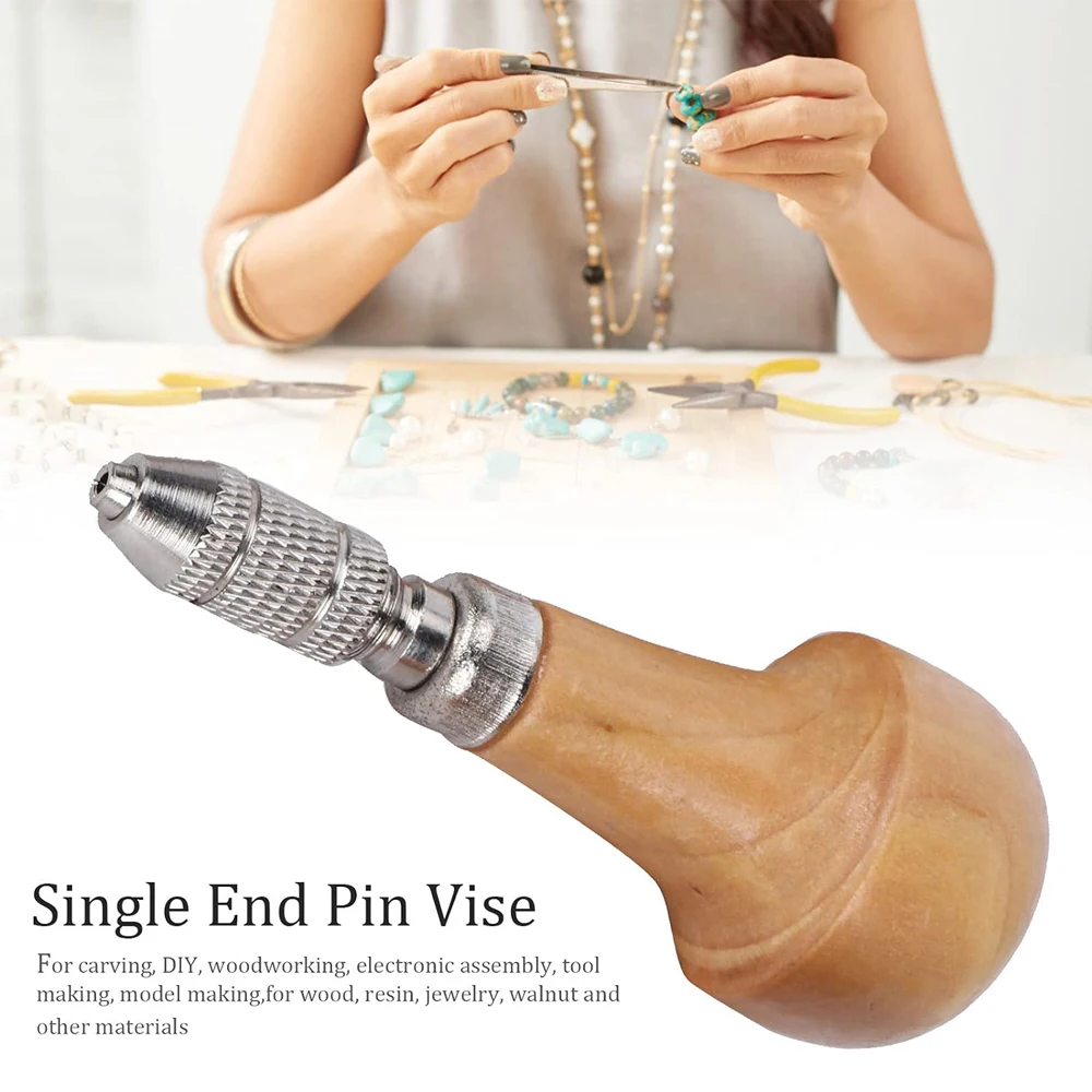 Hand Chucks Wooden Handles Pin Vise Hand Drill Wooden Handle Pear Shape Graver Handle for Diamond Stone Setting Graver Rep