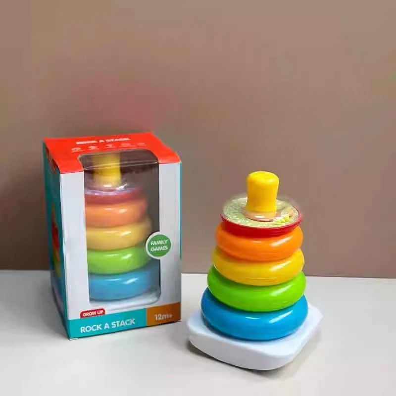 

0-36 Months Educational Stack Up Nesting Rainbow Tower Ring Baby Toys Learning Brilliant Basics Rock-a-Stack Rattle Toy