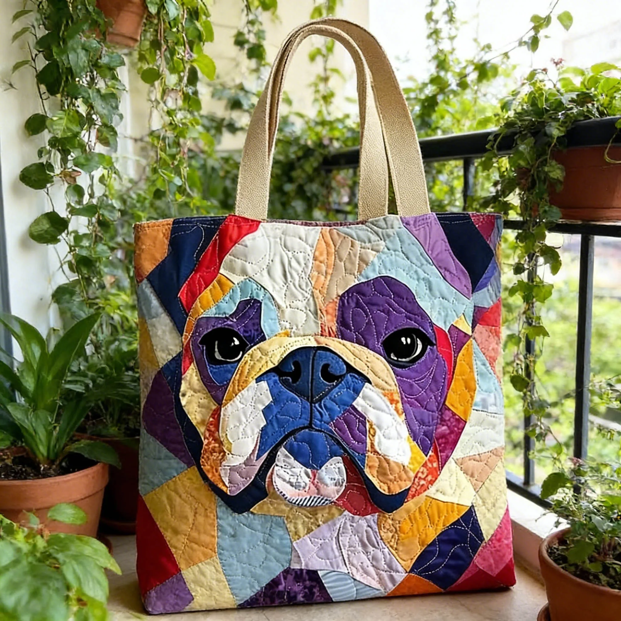 

Красочная стеганая сумка-тоут с фрагментами ткани в стиле пэчворк с изображением французского бульдога, уникальный подарок для любителей собак, повседневная унисекс-сумка для поездок на работу, путешествий и шопинга