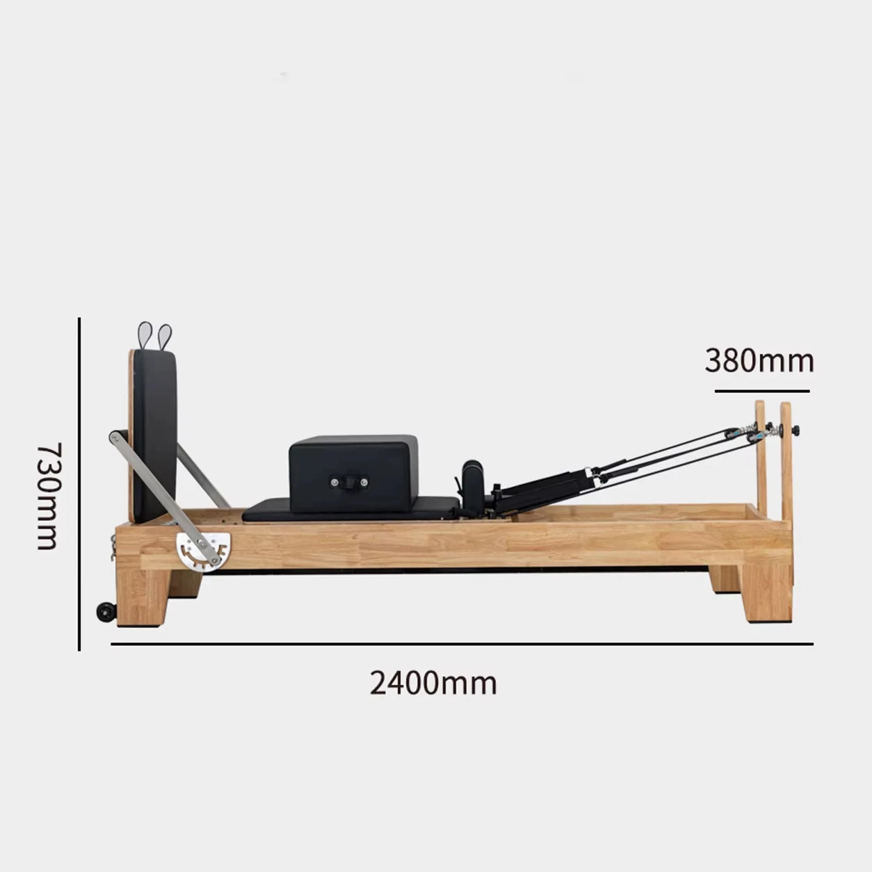 Hardwood Frame Pilates Reformer, Silent Rollers & Black Cushion, for Pilates Center Low-Impact Training