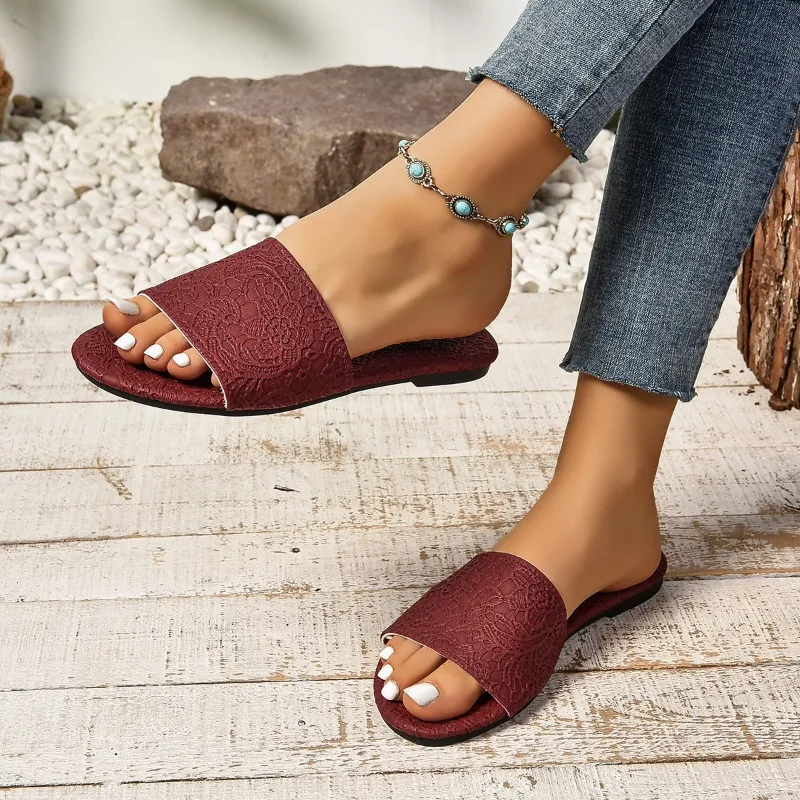 

Женская обувь, новинка 2025, легкие тапочки с открытым носком, уличные повседневные тапочки, женские туфли на плоской подошве с круглым носком, большие размеры 43Zapatillas Mujer