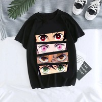 Women's T-Shirt Kaus Grafis Anime Demon Slayer Uniseks Tanjirou Kamado Kaus Wanita Kimetsu Kaus Wanito Printed Harajuku T-shirt