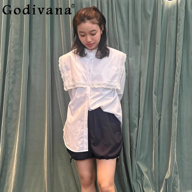 

2025 Spring and Autumn Japanese Style Fashion Sweet White Long Sleeve Shirt Women Loose Slim Blouses Lady Daily Casual Shirts