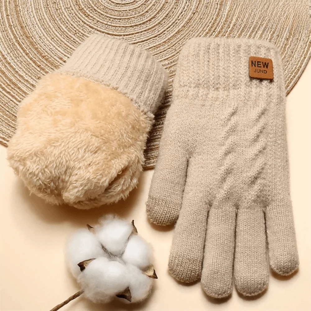 Fashion Thickened Knitted Gloves Warm Double Layer Driving Gloves Cold Proof Windproof Mittens Women Men