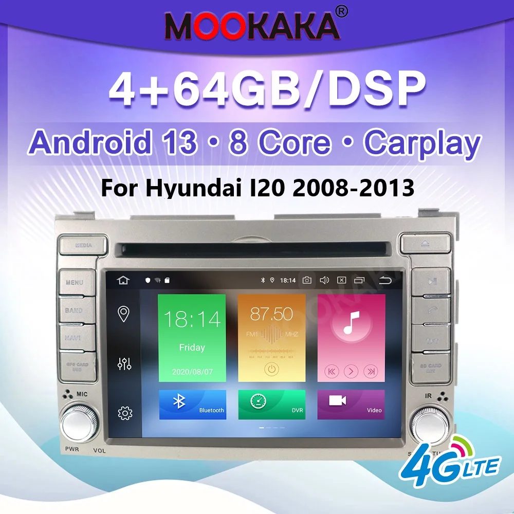 Android 13 For Hyundai I20 2008-2013 Car Radio Multimedia Player GPS Navigation Car Intelligent Systems DSP Auto Stereo Carplay