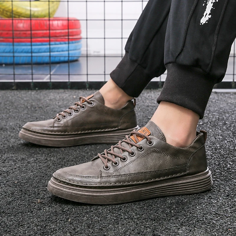 

Мужские оксфорды на шнуровке, уличная износостойкая нескользящая прогулочная обувь из воловьей кожи с толстой подошвой, удобная повседневная обувь на мягкой подошве
