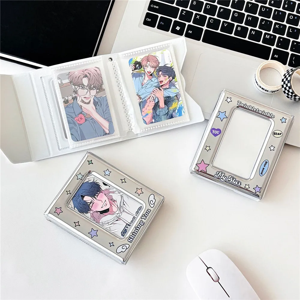 INS Cartoon Silver PU Card Bag Collector Book Photocard Holder Card Holder Card Photo Album Organizer Book 1PC Mini 3 inch