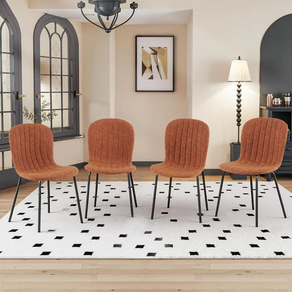 

Комплект из 4 кожаных обеденных стульев в стиле Mid-Century Modern с черными металлическими ножками, удобные для кухни, столовой, гостиной, спальни, ресторана.