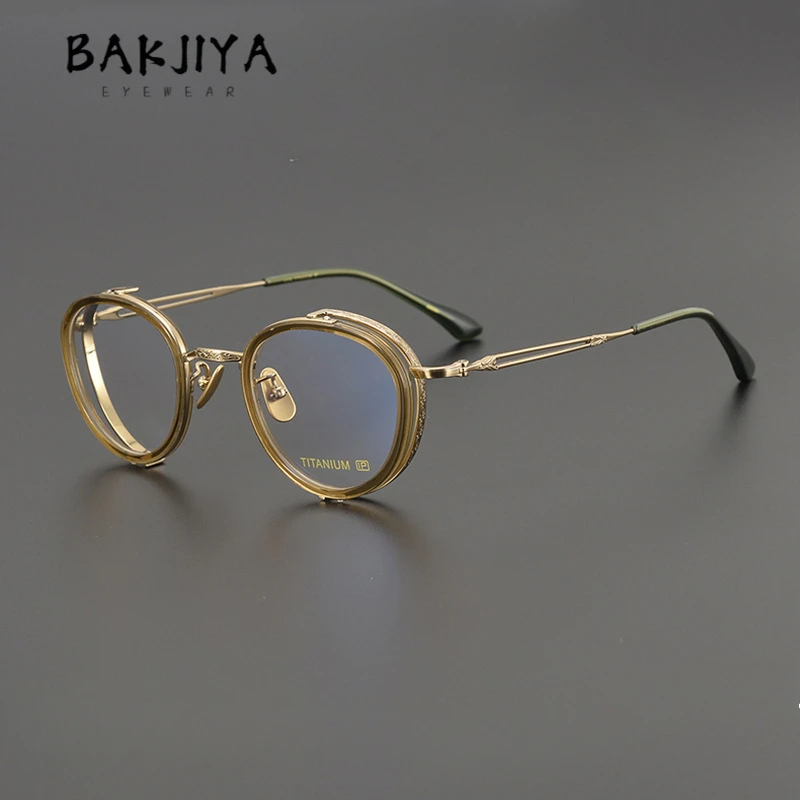 

Vintage Pure Titanium Eyeglasses Frames Fashion Big Face Men Women Retro Handmade Acetate Oval Rim Anti-blue Light Glasses Frame