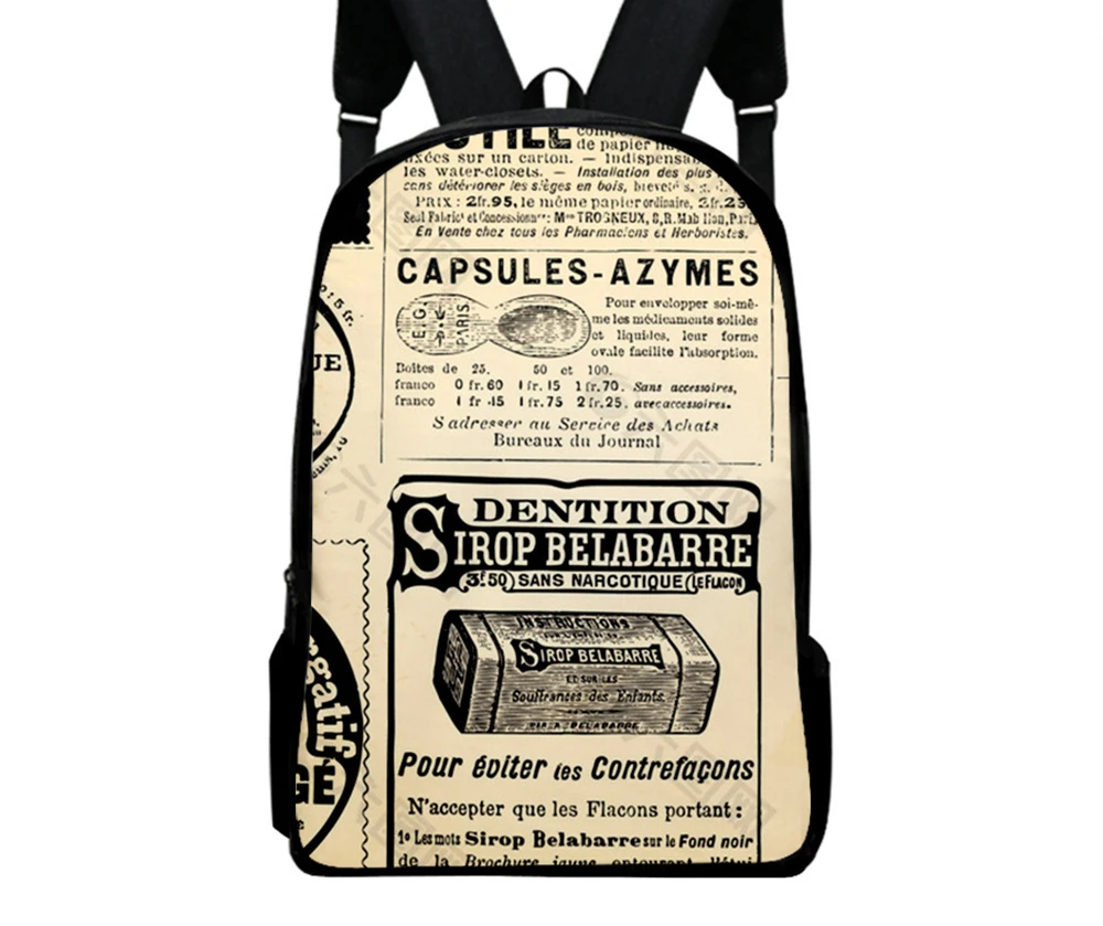 Old Newspaper Vintage Pattern Backpacks for Teenagers Pupil School Bags Oxford Waterproof Boy Girls Bookbag Casual 16“ Backpack