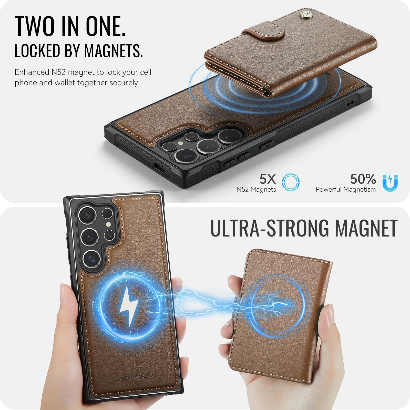 

J09 For Samsung Galaxy S26 S25 S24 S23 S24 S23 Strong Magnetic Suction Detachable 2 in 1 Wallet Phone Case Stand Back Cover RFID