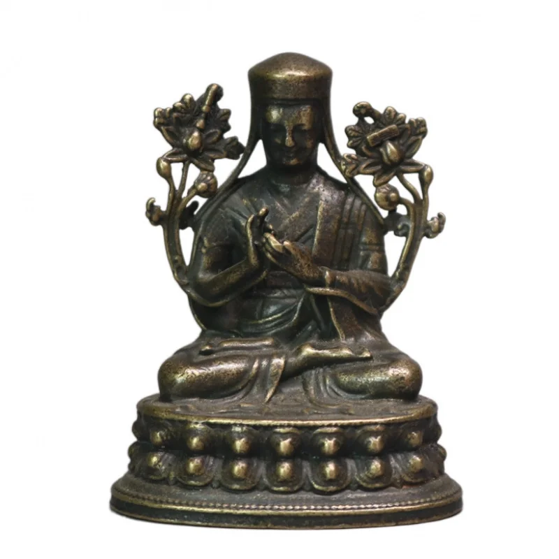 Brass Tsongkhapa , Tibetan Buddhist Bronze Art Small Buddha Figurine Ornament