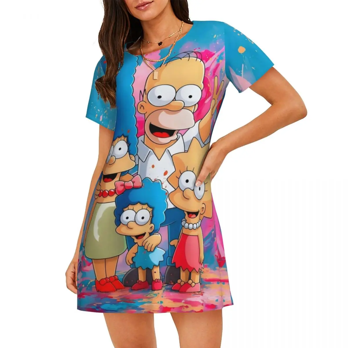 

Женская ночная рубашка Simpsons на заказ, одежда для сна с короткими рукавами, анимированный ситком для отдыха, путешествий, пижамы, женские пижамы