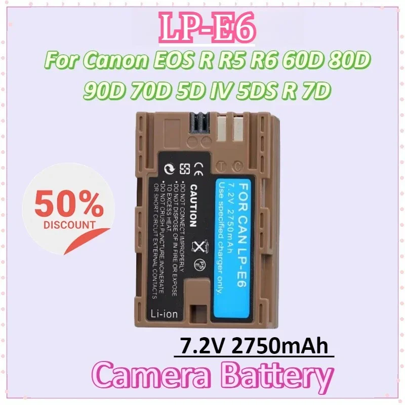 

LP-E6NH 7.2V 2750mAh LP-E6N LP-E6 Camera Battery Type-C Input for Canon EOS R R5 R6 60D 80D 90D 70D 5D IV 5DS R 7D Mark