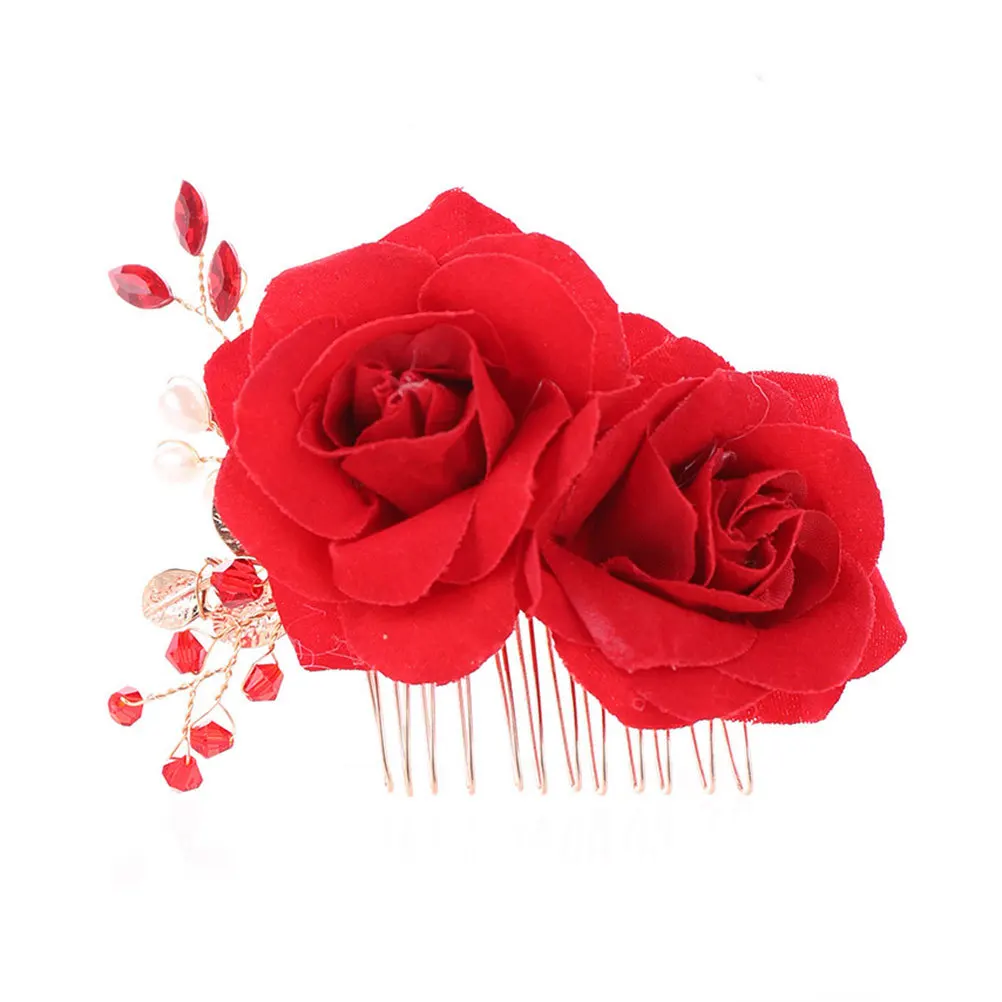 مشط شعر الزفاف الأنيق على شكل زهرة الورد، تصميم من القماش الرقيق، إكسسوار شعر الزفاف، غطاء رأس للحفلات الراقصة، غطاء رأس الزفاف #3