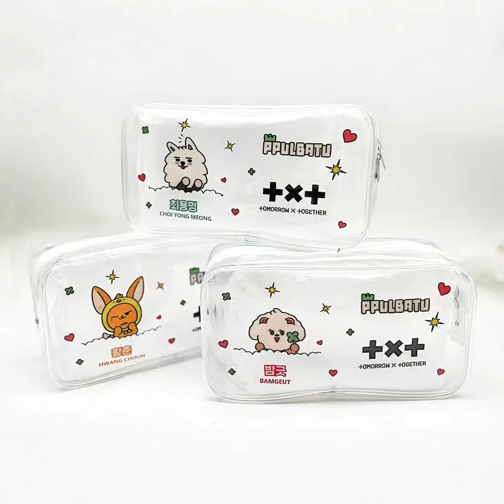 الكرتون الحيوان مقلمة حقيبة أدوات مكتبية 19*10*6.5 سنتيمتر بولي كلوريد الفينيل شفافة حقيبة التخزين حقيبة مستحضرات التجميل Soobin Yeonjun Beomgyu Taehyun Hueningkai Txt Kpop