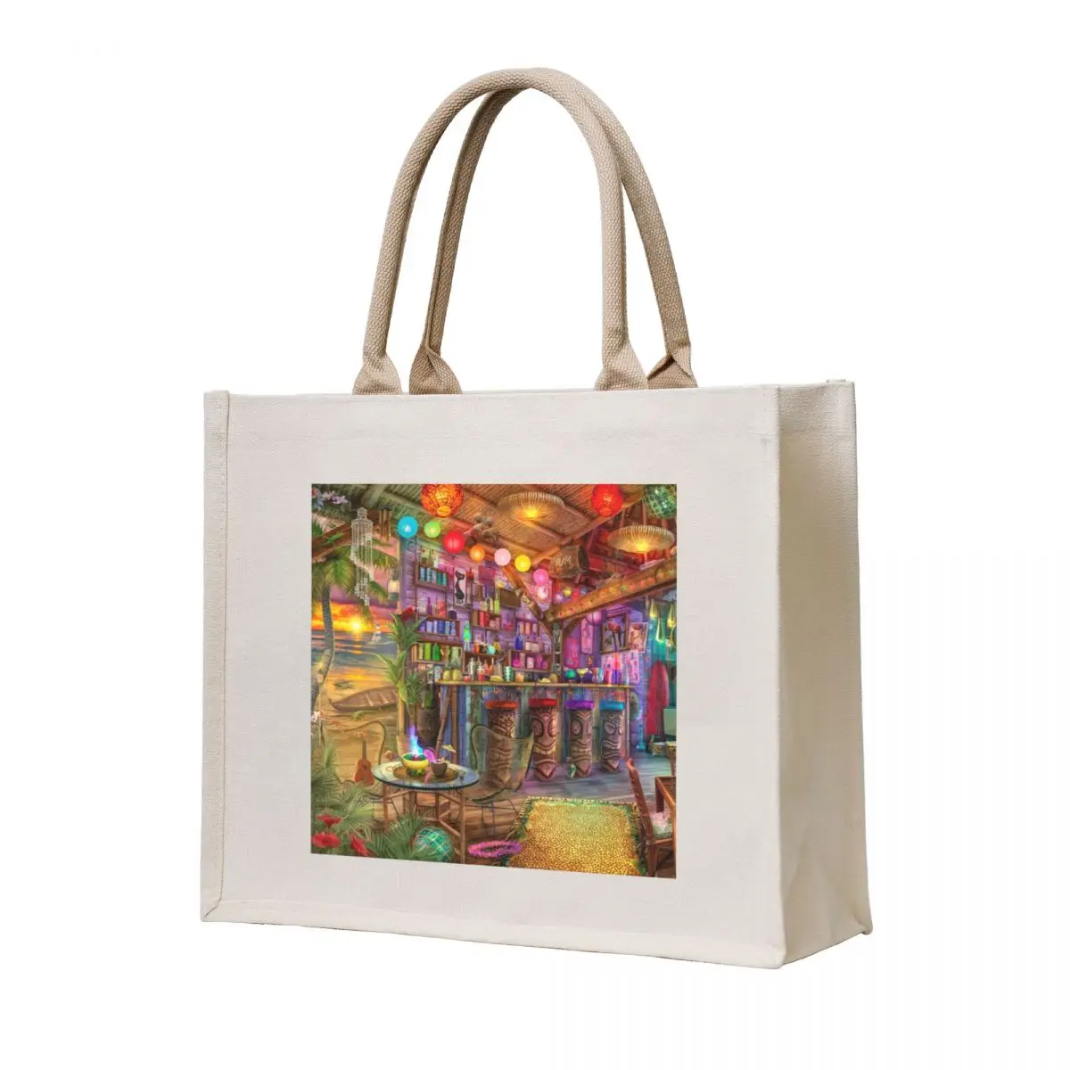 

Tiki Beach Sunset Tote Bag Handbags female bag canvas bags
