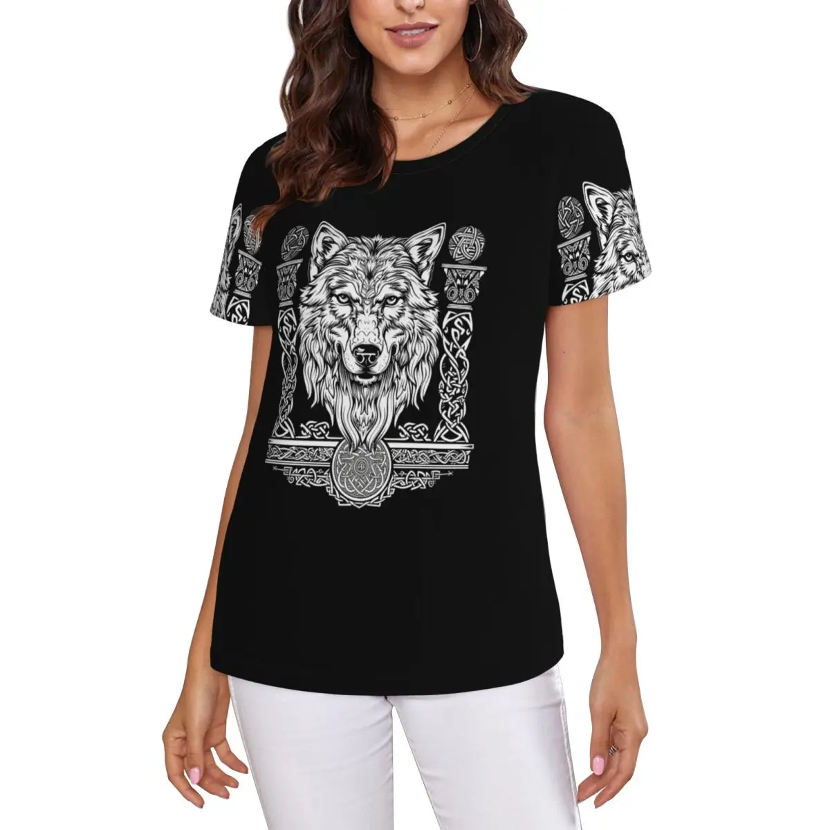 Norse Nordic Viking Celtic T-Shirt Women Short Sleeve T Shirts Round Neck Streetwear Cotton Summer Tees Streetwear