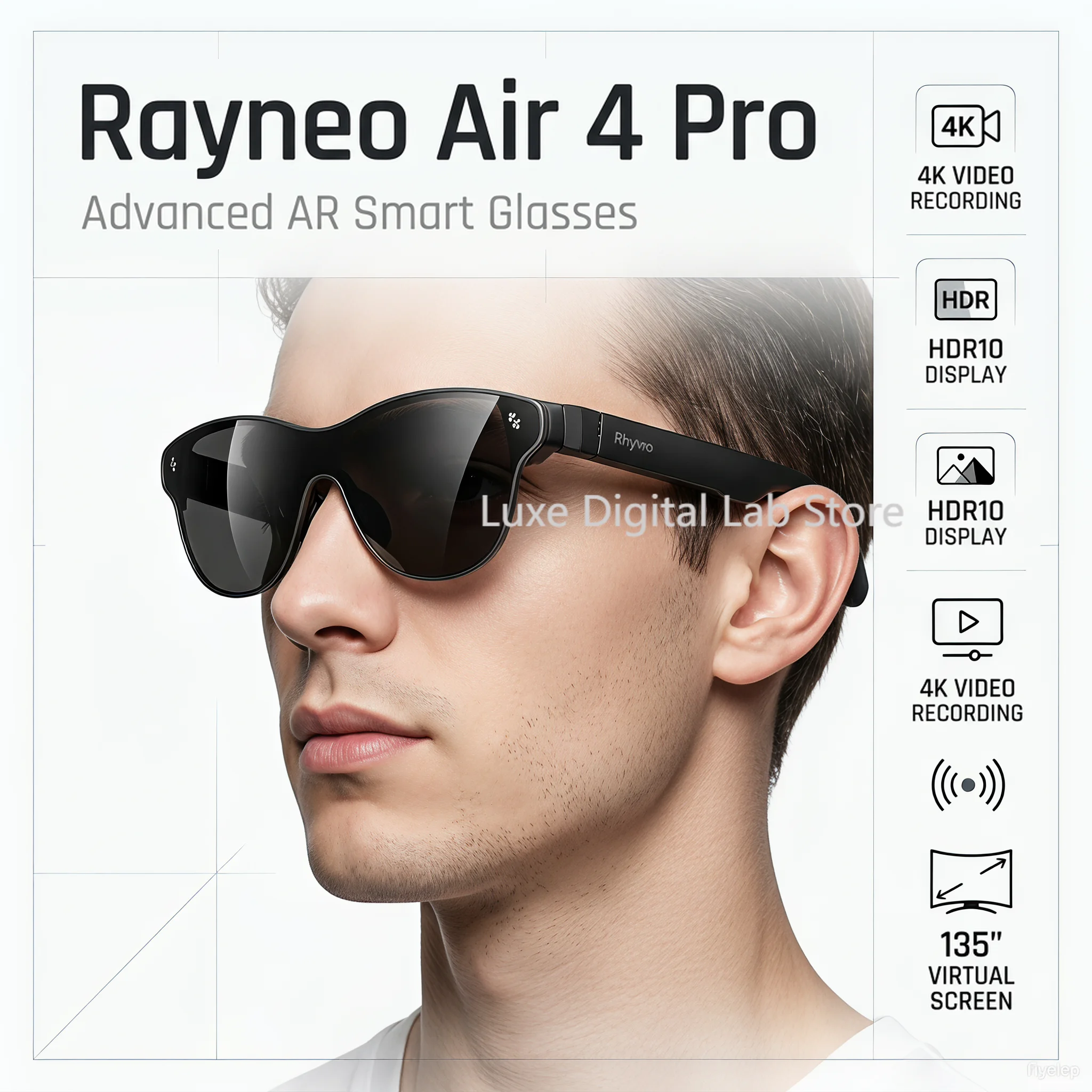 Rayneo Air 4 Pro AIR4PRO 3G AR AI VR Glasses IPX-5 Waterproof 4K Video Capture, Sound, HDR10 Display, 135 inch Virtual Screen