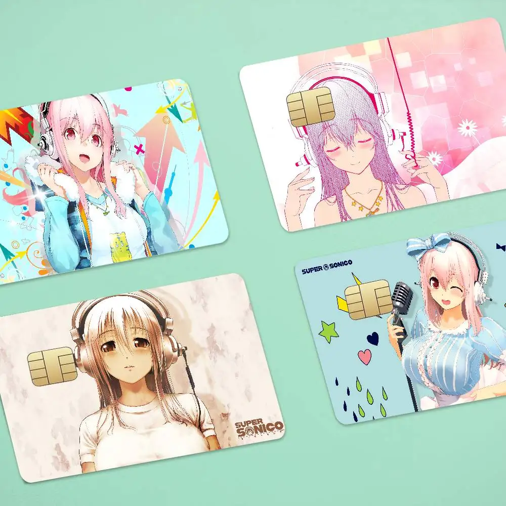 Anime SUPER SONICO Anime Front Cover Film Sticker Skin For Credit Debit Card Small Large Chip 1 Set Of 4 Pcs