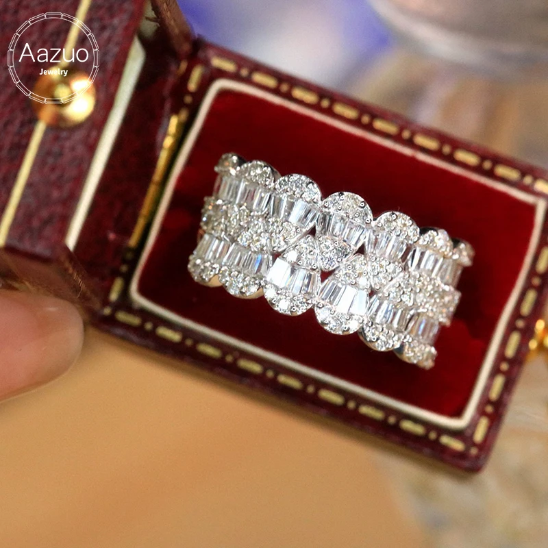 

Aazuo Luxury Jewelry 18K Solid White Gold Real Diamond 1.05ct High Quality Lace Line Ring Gift For Woman Advanced Banquet AU750