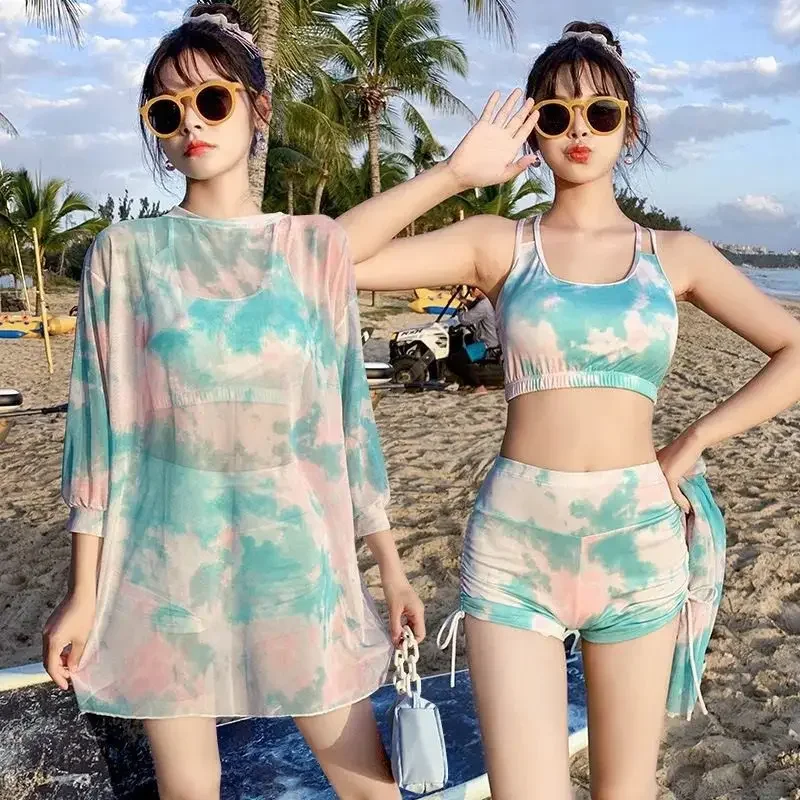 Bikini-Sets für Damen, 3-teilig, Batikmuster, Sommer, beliebt, Strandmode, schick, schlank, sexy Badeanzüge, hohe Taille, weich, Damen, Ulzzang JJ51