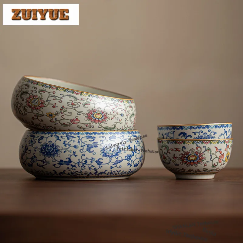 Ru Kiln Interlock Branch Lotus Decoration Jianshui Tea Cup Wash Tea Garbage Can Tea Residue Bucket Household Chaxi Collection