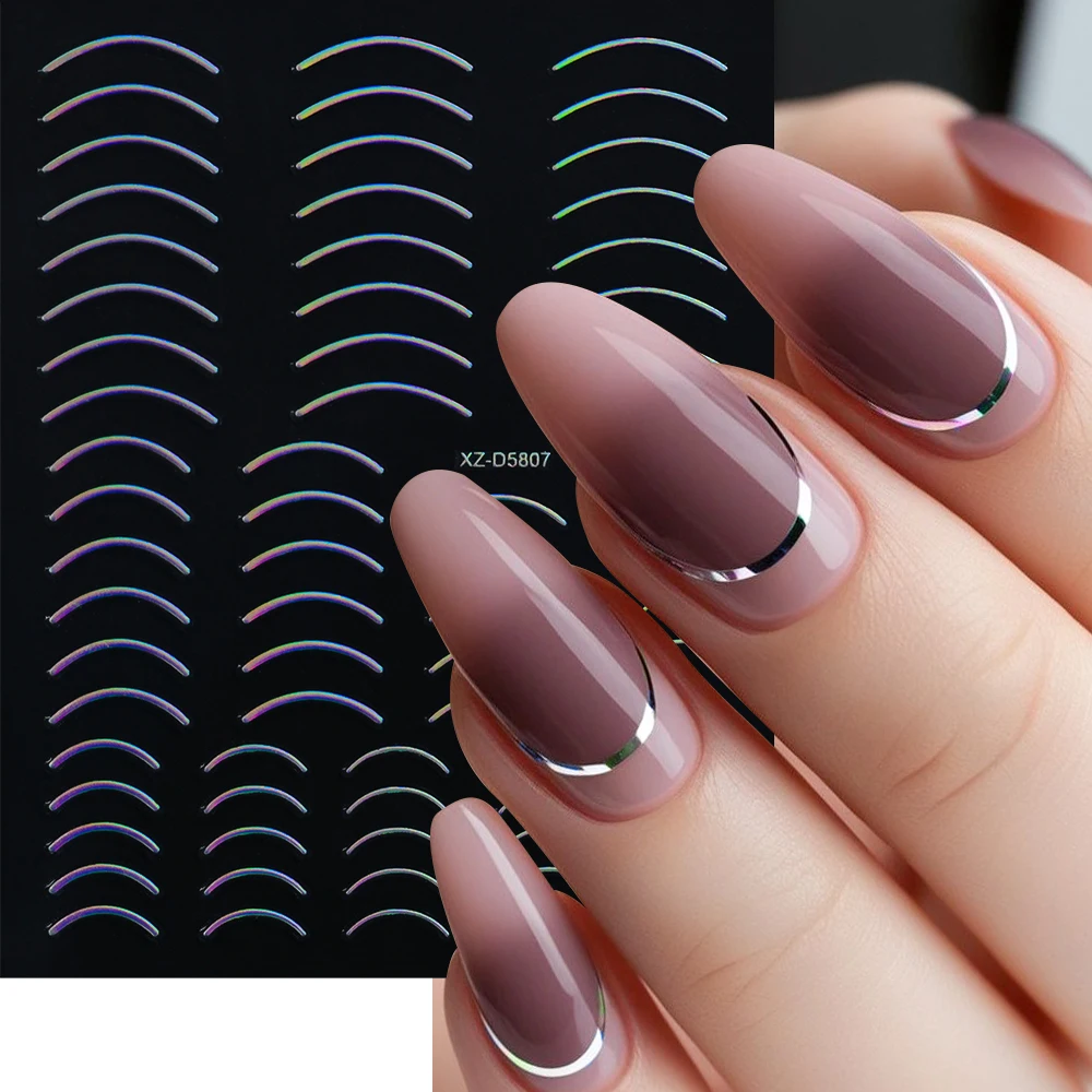 1pcs Simple French Line Nail Stickers 3D Self-Adhesive Laser Sliver Metal Stripe Lines Nail Sliders 8cm Manicure Line Nail Decal