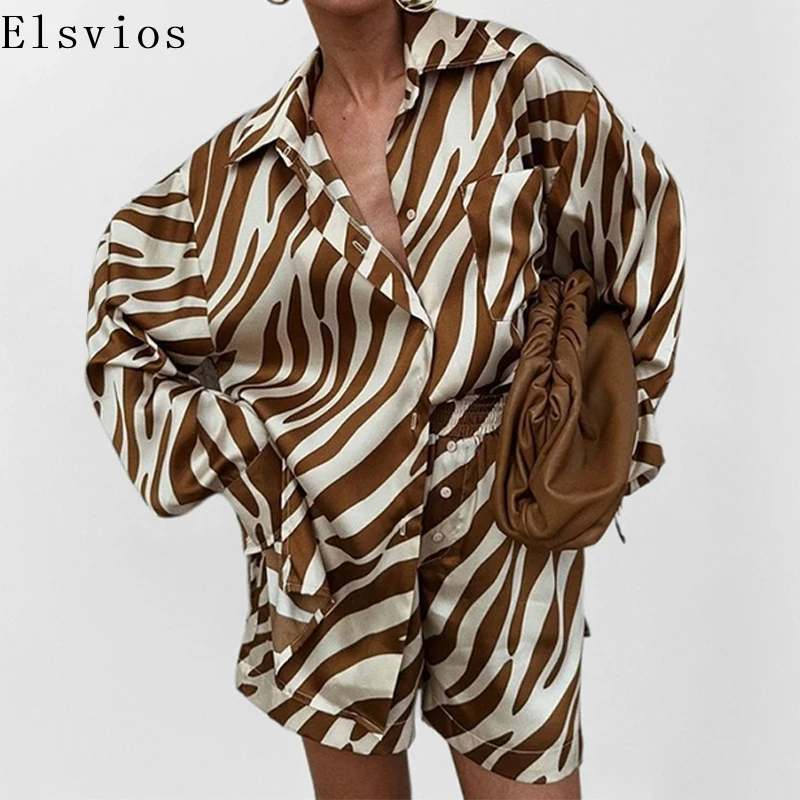 

Elegant Lapel Button Tops and Short Pant Set Women Casual Long Sleeve Loose Suit Office Fashion Commuter Shirt Two Piece Outfits