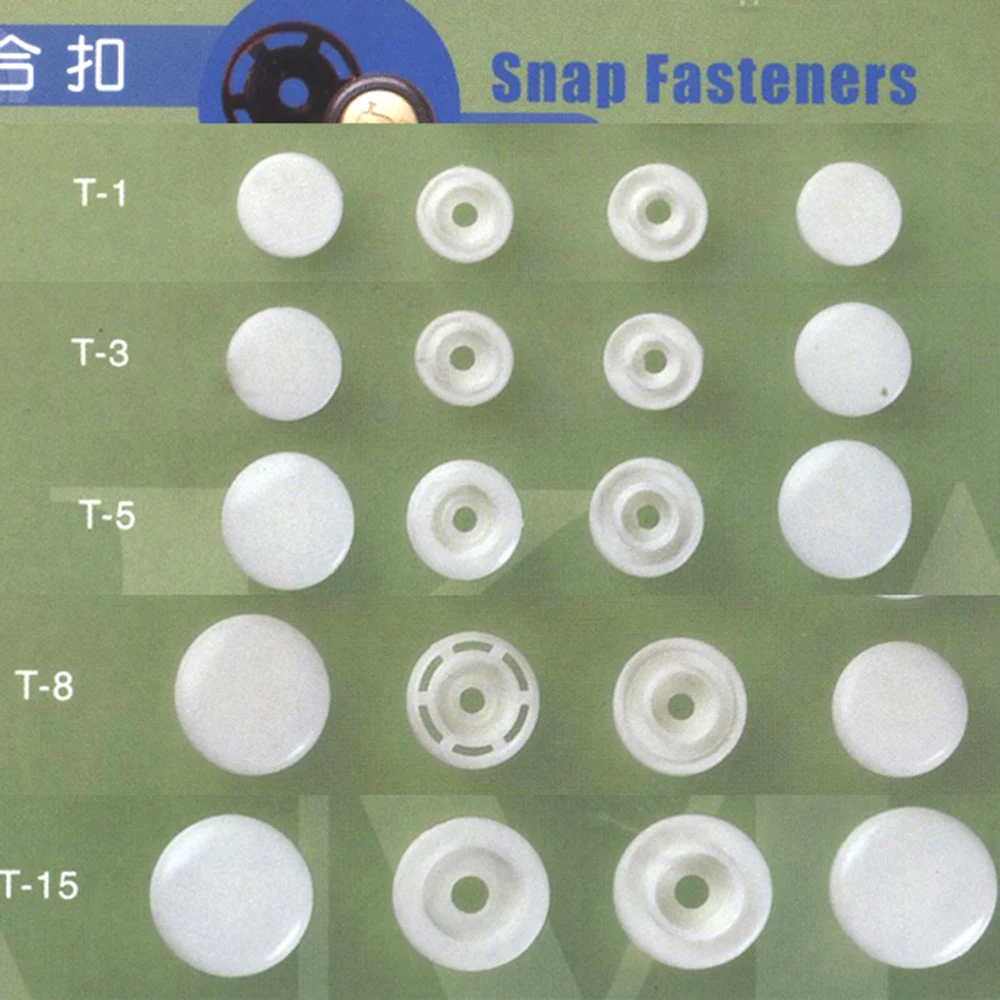 200 set/lote cinco tamaños de plástico negro/blanco cuatro piezas botones POM cierre a presión de plástico para ropa de bebé botones de 4 partes T-1-15