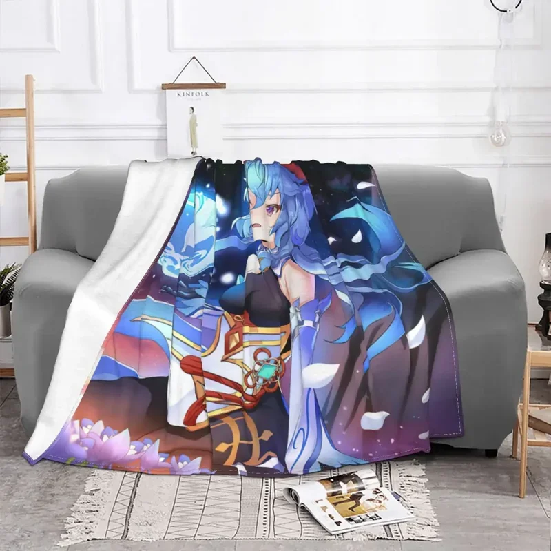 Ganyu Knitted Blankets Fleece Genshin Impact Anime Lightweight Throw Blankets for Car Sofa Couch Bedspread