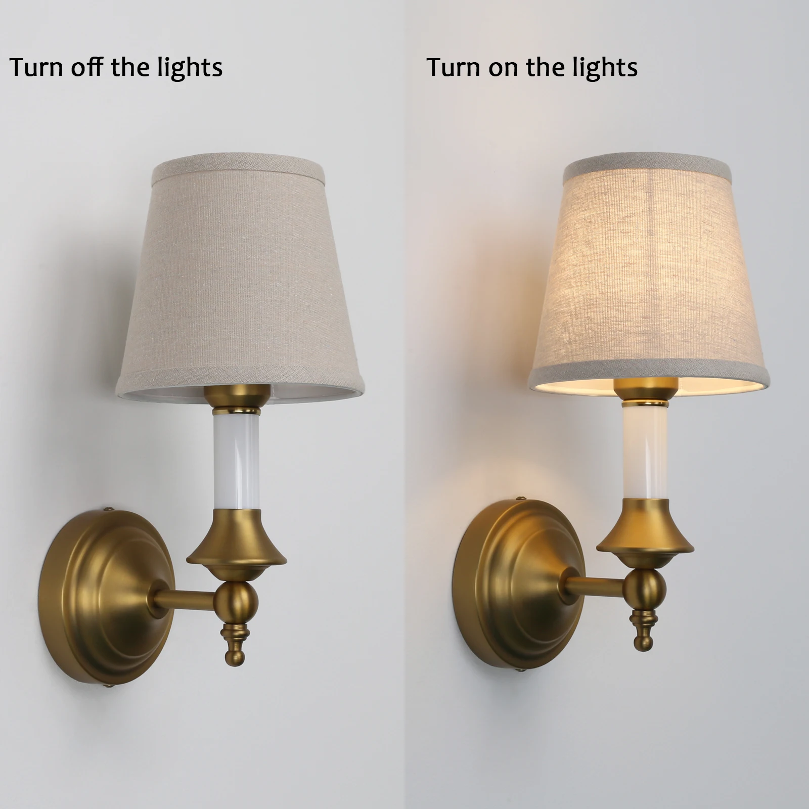Permo Wall Lamp 2-Piece Set Classic Retro Fabric Wall Lamp with Funnel Linen Lampshade, Suitable for Corridors, Bedrooms, Foyer